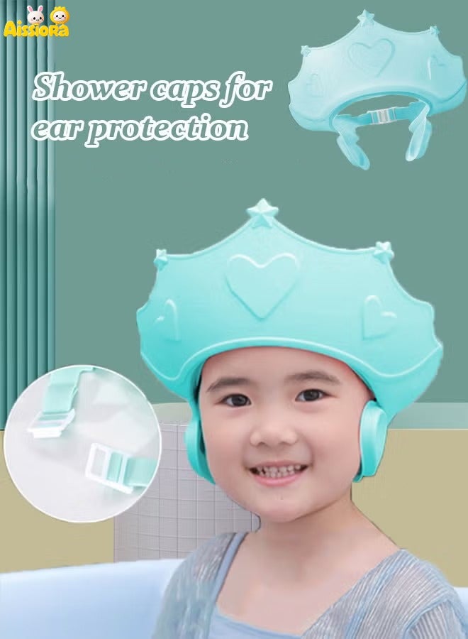 Aissiora Baby Shower Caps Shield, Adjustable Silicone Shower Caps for Kids Waterproof Shampoo Hat for Children Toddler Visor Hat for Eye and Ear Protection Cute Crown Shape Makes Bath More Fun - Image 1